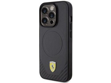 Capa MagSafe Ferrari Carbon Metal Logo para iPhone 15 Pro - preta Capa MagSafe Ferrari Carbon Metal Logo para iPhone 15 Pro - preta