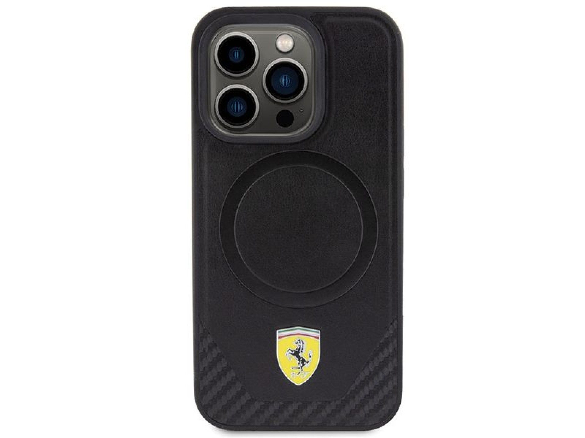 Capa MagSafe Ferrari Carbon Metal Logo para iPhone 15 Pro - preta