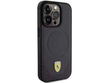 Capa MagSafe Ferrari Carbon Metal Logo para iPhone 15 Pro - preta Capa MagSafe Ferrari Carbon Metal Logo para iPhone 15 Pro - preta