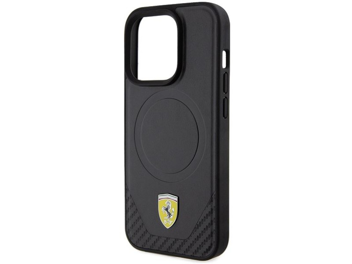 Capa MagSafe Ferrari Carbon Metal Logo para iPhone 15 Pro - preta