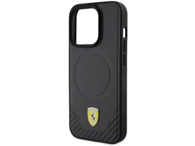 Capa MagSafe Ferrari Carbon Metal Logo para iPhone 15 Pro - preta Capa MagSafe Ferrari Carbon Metal Logo para iPhone 15 Pro - preta