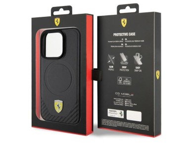 Capa MagSafe Ferrari Carbon Metal Logo para iPhone 15 Pro - preta Capa MagSafe Ferrari Carbon Metal Logo para iPhone 15 Pro - preta
