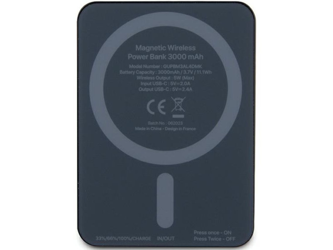 Guess MagSafe Metal Script Logo induction power bank 5W 3000mAh - black