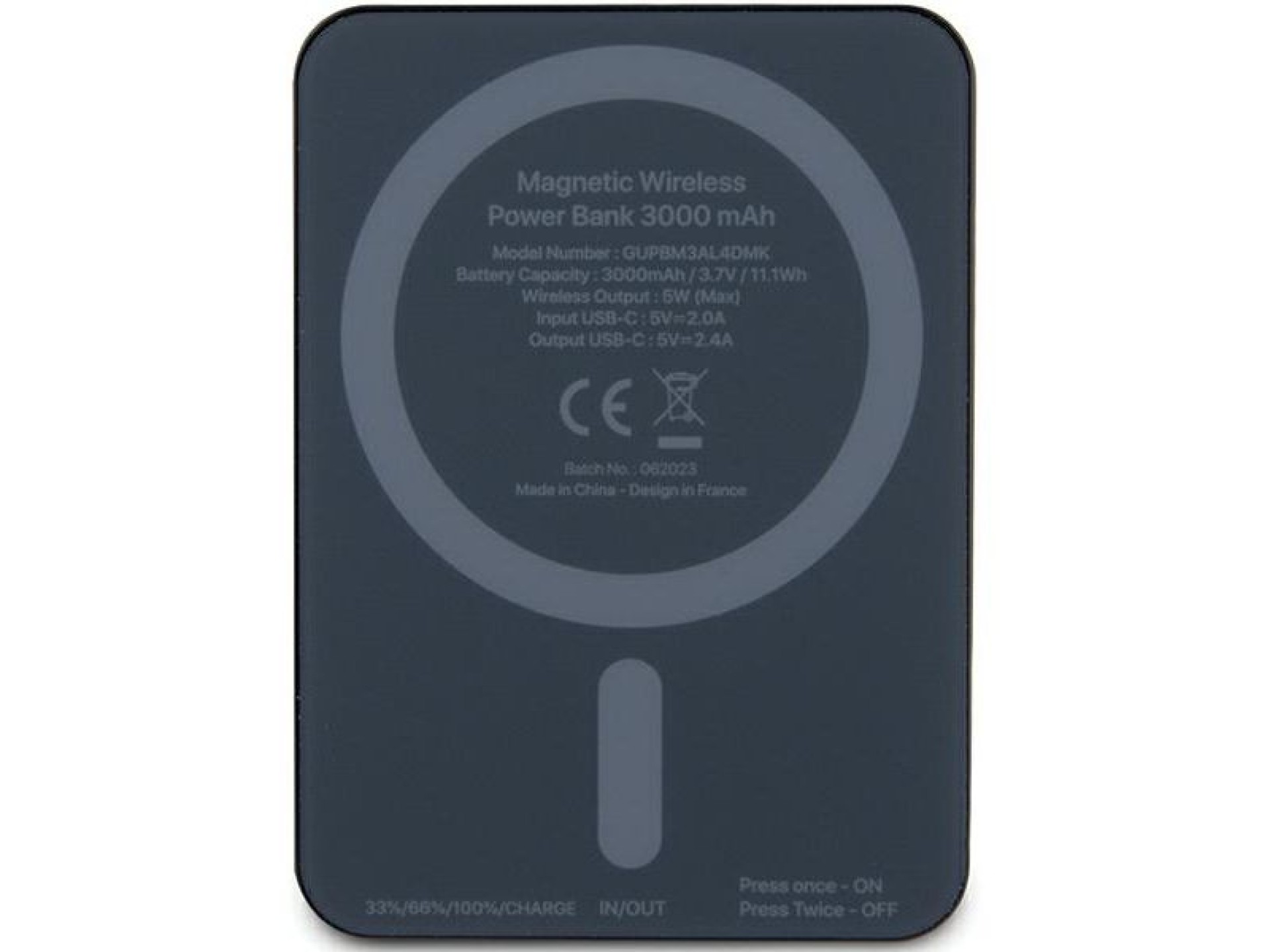 Guess MagSafe Metal Script Logo induction power bank 5W 3000mAh - black