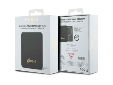 Bater�a externa Guess MagSafe Metal Script Logo con carga por inducci�n, 5W, 3000mAh - negra