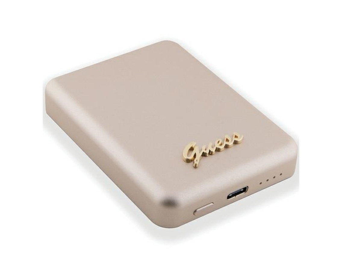 Batería externa Guess MagSafe Metal Script Logo con carga por inducción, 5W, 3000mAh - color dorado