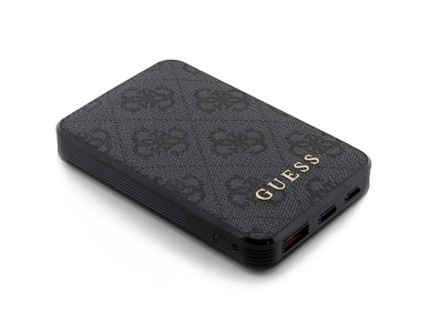 Guess Powerbank 15W GUPB5LP4GEGK 5000mAh preto/preto 4G Couro Logotipo Met�lico