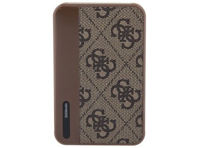 Powerbank Guess 15W GUPB5LP4GEGW 5000mAh marr�n/marr�n 4G Cuero Logotipo met�lico