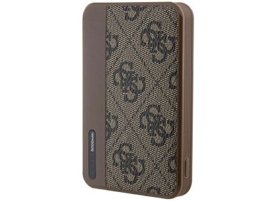 Powerbank Guess 15W GUPB5LP4GEGW 5000mAh marr�n/marr�n 4G Cuero Logotipo met�lico