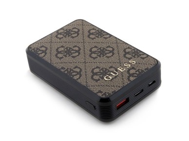 Guess Powerbank 18W GUPB10DP4GEGW 10000mAh marrom/marrom 4G Couro Logotipo Met�lico