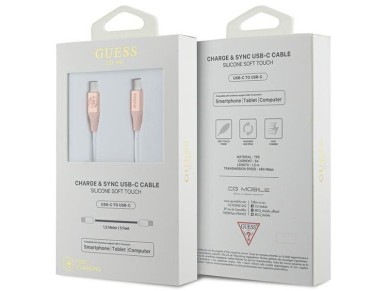 Cabo USB-C Guess com logotipo em relevo, 1,5 m, carregamento r�pido - Rosa