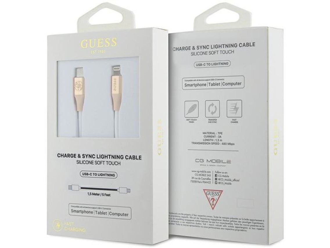 Guess Ebossed Logo USB-C / Lightning cable 1.5m fast charging - gold