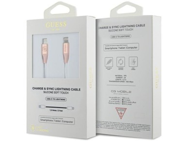 Guess Ebossed Logo USB-C / Lightning Cable 1.5m Fast Charging - Pink