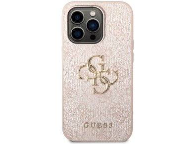 Capa rígida rosa/rosa Guess GUHCP15X4GMGPI para iPhone 15 Pro Max 6.7" com logo grande em metal. Capa rígida rosa/rosa Guess GUHCP15X4GMGPI para iPhone 15 Pro Max 6.7" com logo grande em metal.