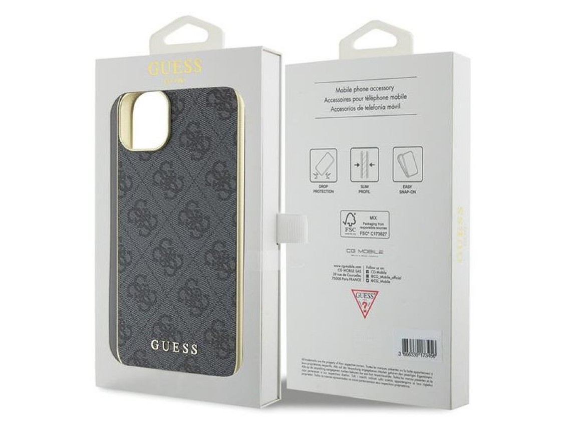 Funda Guess 4G Charms Collection para iPhone 15 Plus - gris