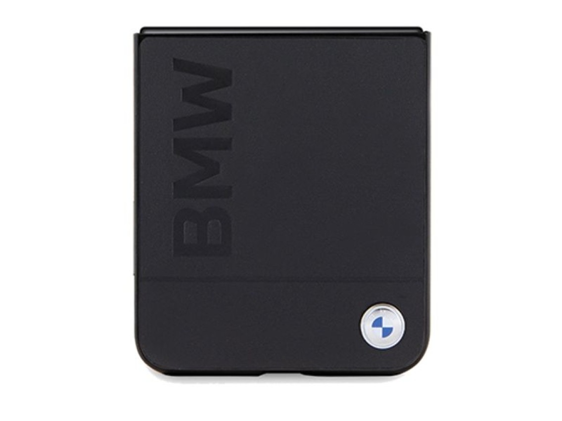 Capa BMW em couro com estampa a quente para Samsung Galaxy Z Flip 5 - preta