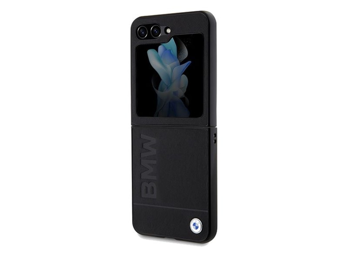 Capa BMW em couro com estampa a quente para Samsung Galaxy Z Flip 5 - preta
