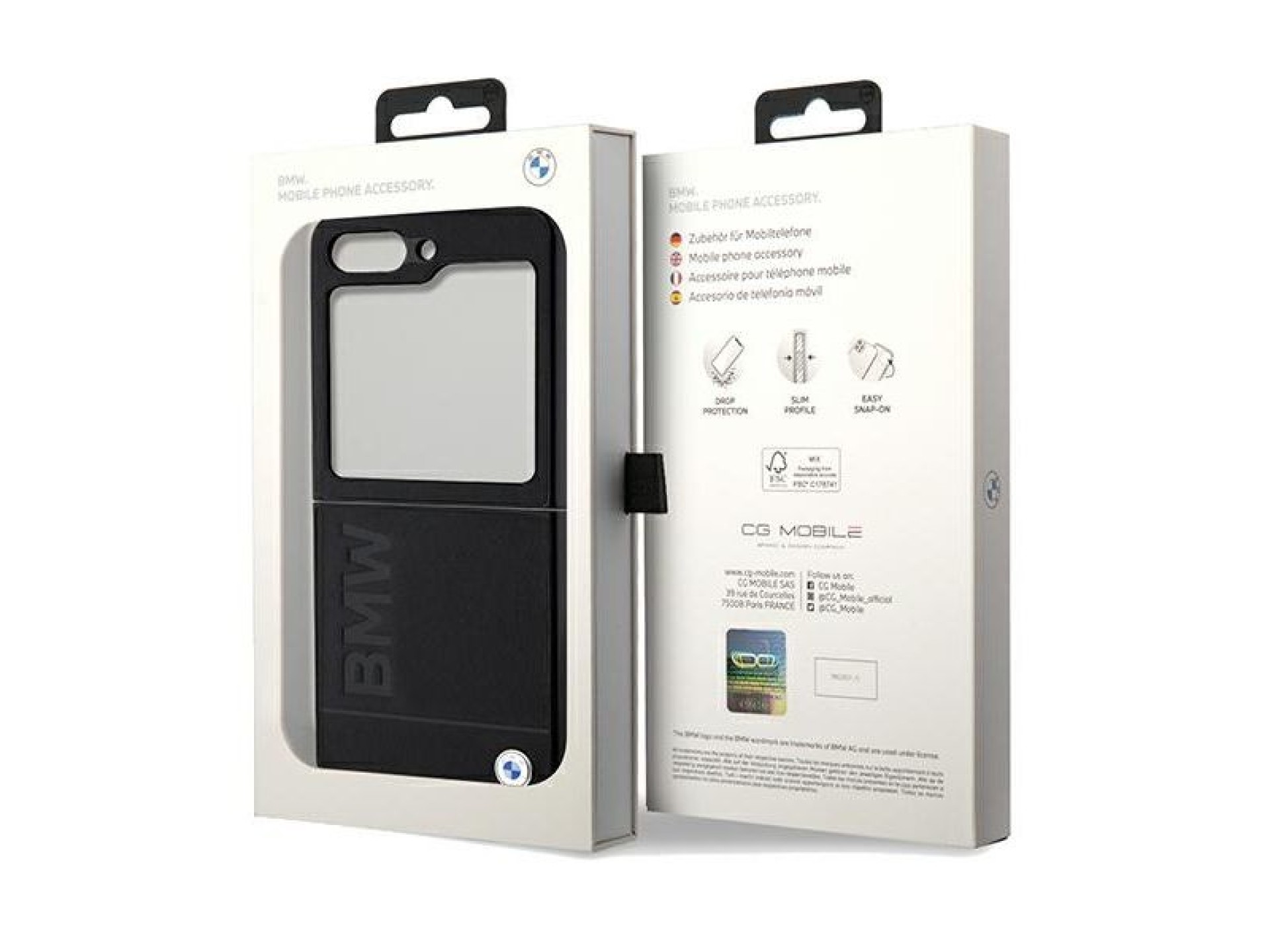 Capa BMW em couro com estampa a quente para Samsung Galaxy Z Flip 5 - preta