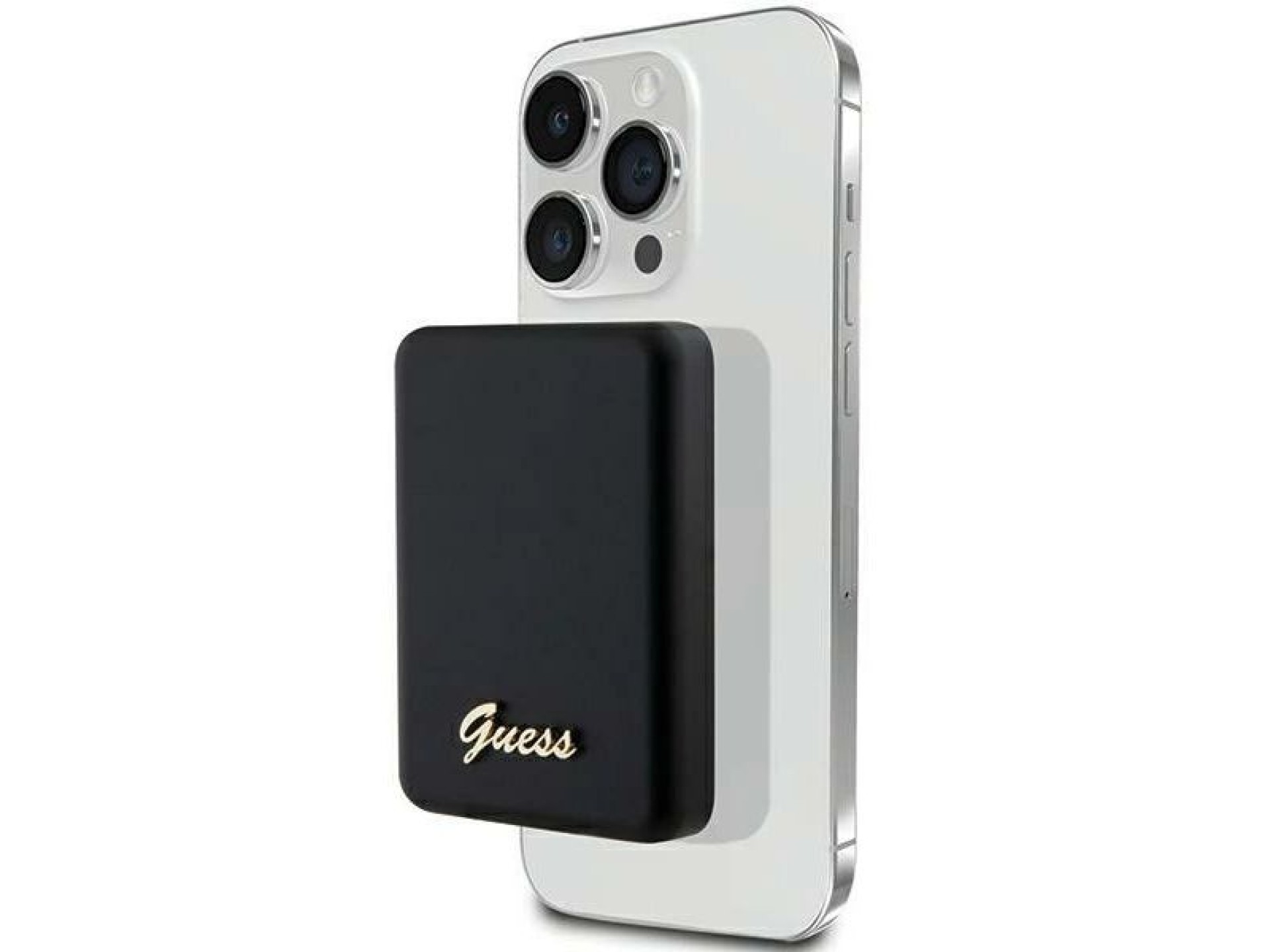 Batería externa Guess MagSafe Metal Script Logo con carga por inducción, 15 W, 5000 mAh - negra