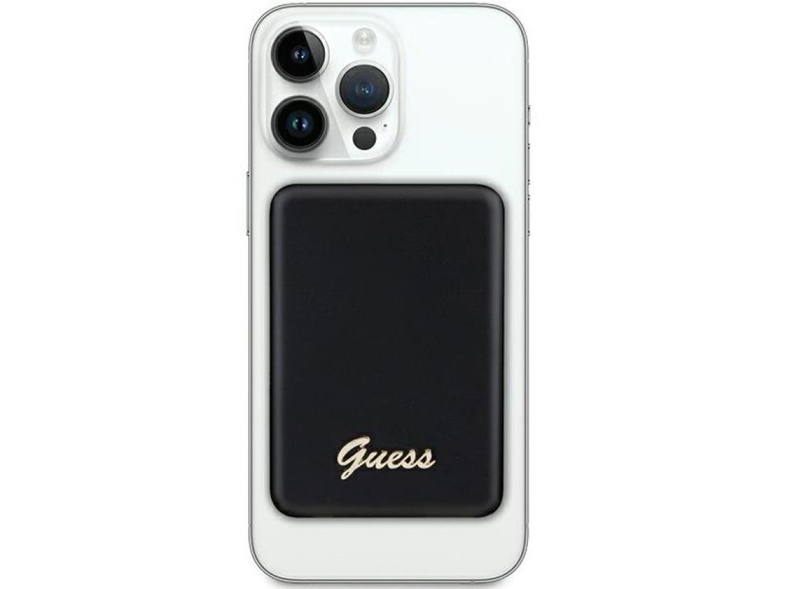 Batería externa Guess MagSafe Metal Script Logo con carga por inducción, 15 W, 5000 mAh - negra