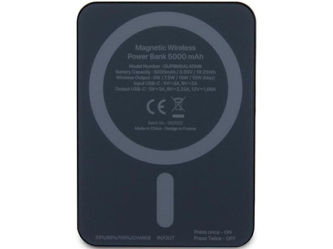 Batería externa Guess MagSafe Metal Script Logo con carga por inducción, 15 W, 5000 mAh - negra