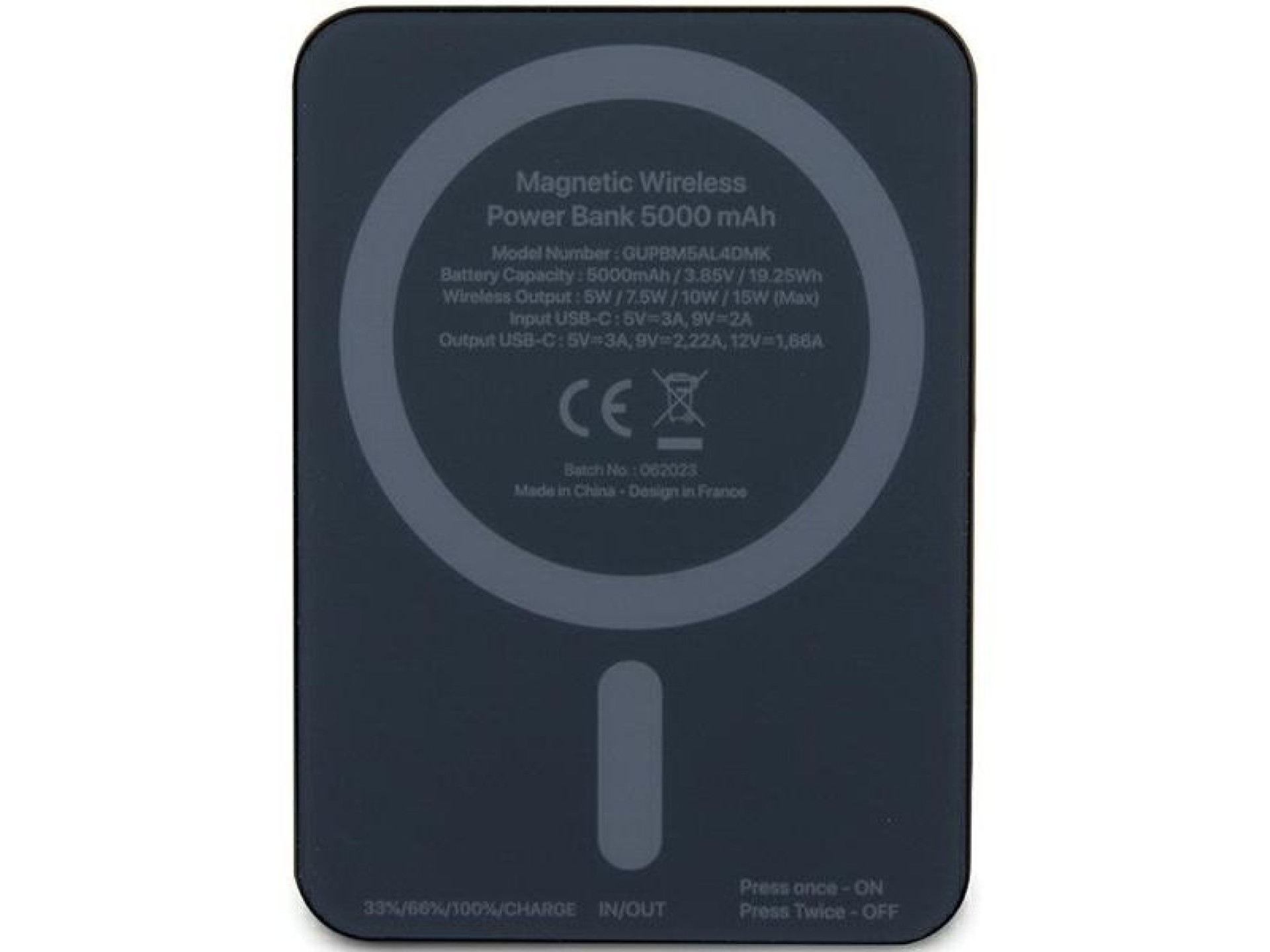 Batería externa Guess MagSafe Metal Script Logo con carga por inducción, 15 W, 5000 mAh - negra
