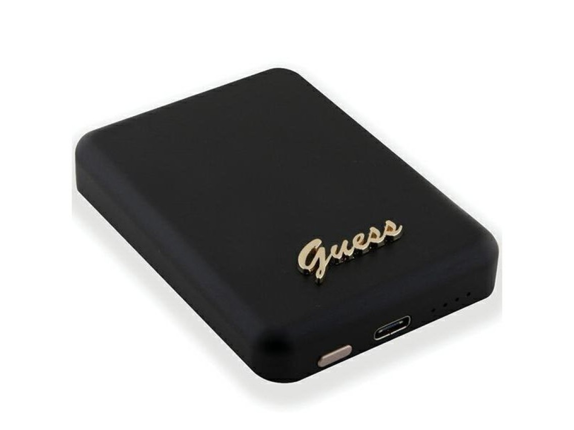 Batería externa Guess MagSafe Metal Script Logo con carga por inducción, 15 W, 5000 mAh - negra