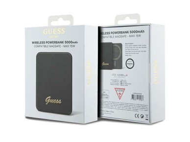 Guess MagSafe Metal Script Logo induction power bank 15W 5000mAh - black Guess MagSafe Metal Script Logo induction power bank 15W 5000mAh - black