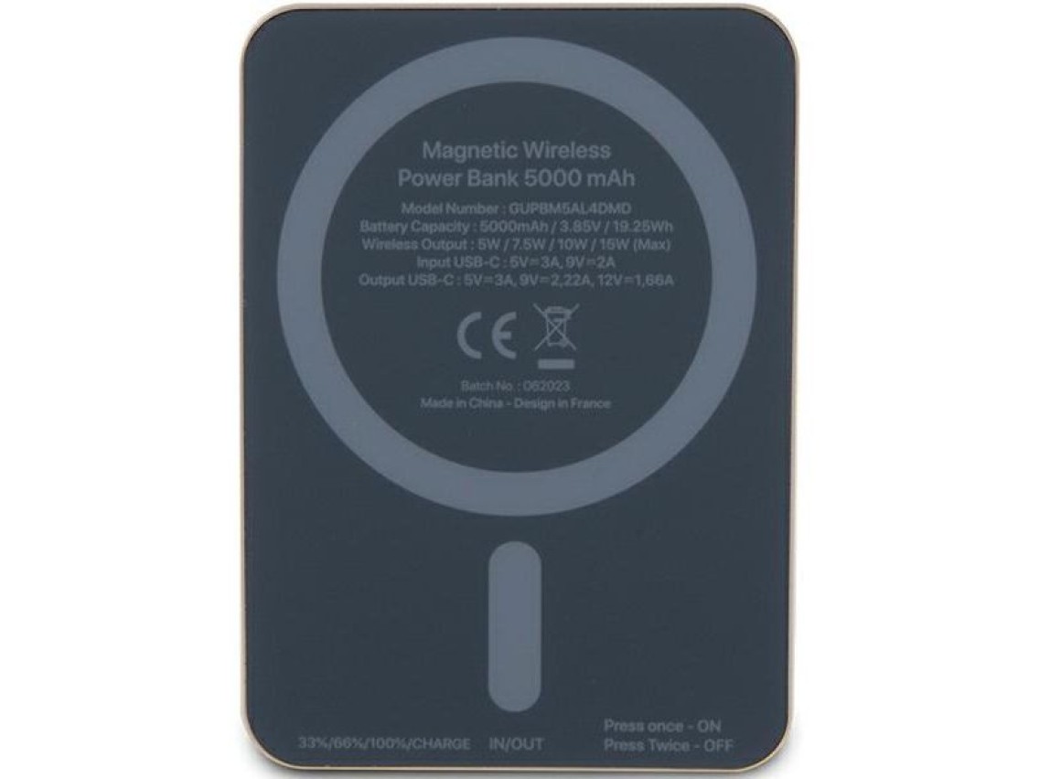 Batería externa Guess MagSafe Metal Script Logo con carga por inducción, 15 W, 5000 mAh - color dora