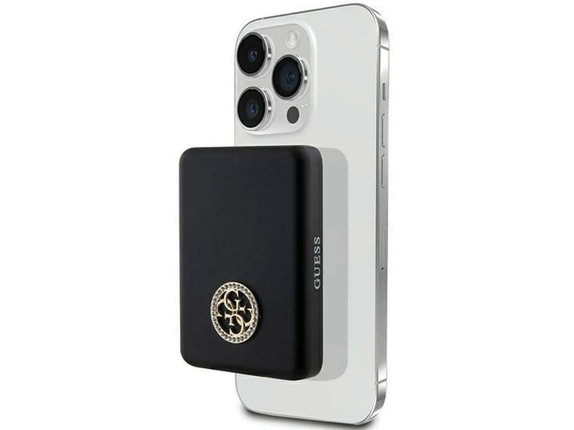 Carregador portátil Guess MagSafe 4G com logotipo metálico strass, 15W, 5000mAh - preto