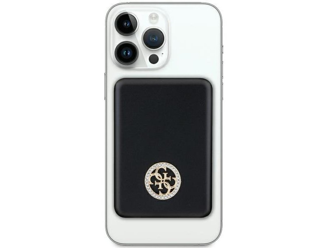Carregador portátil Guess MagSafe 4G com logotipo metálico strass, 15W, 5000mAh - preto