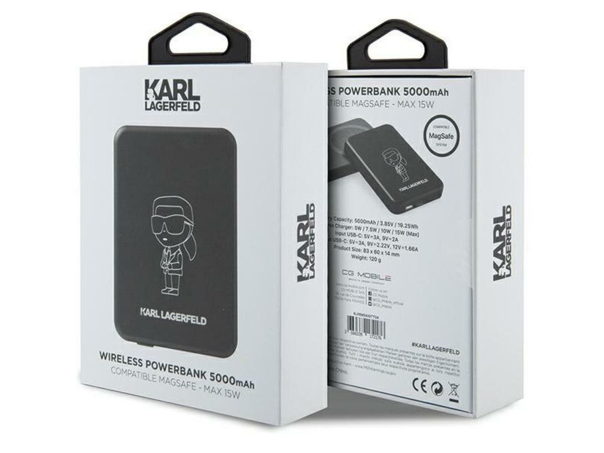 Batería externa Karl Lagerfeld NFT Outline Ikonik MagSafe de 5000 mAh con carga por inducción - negr