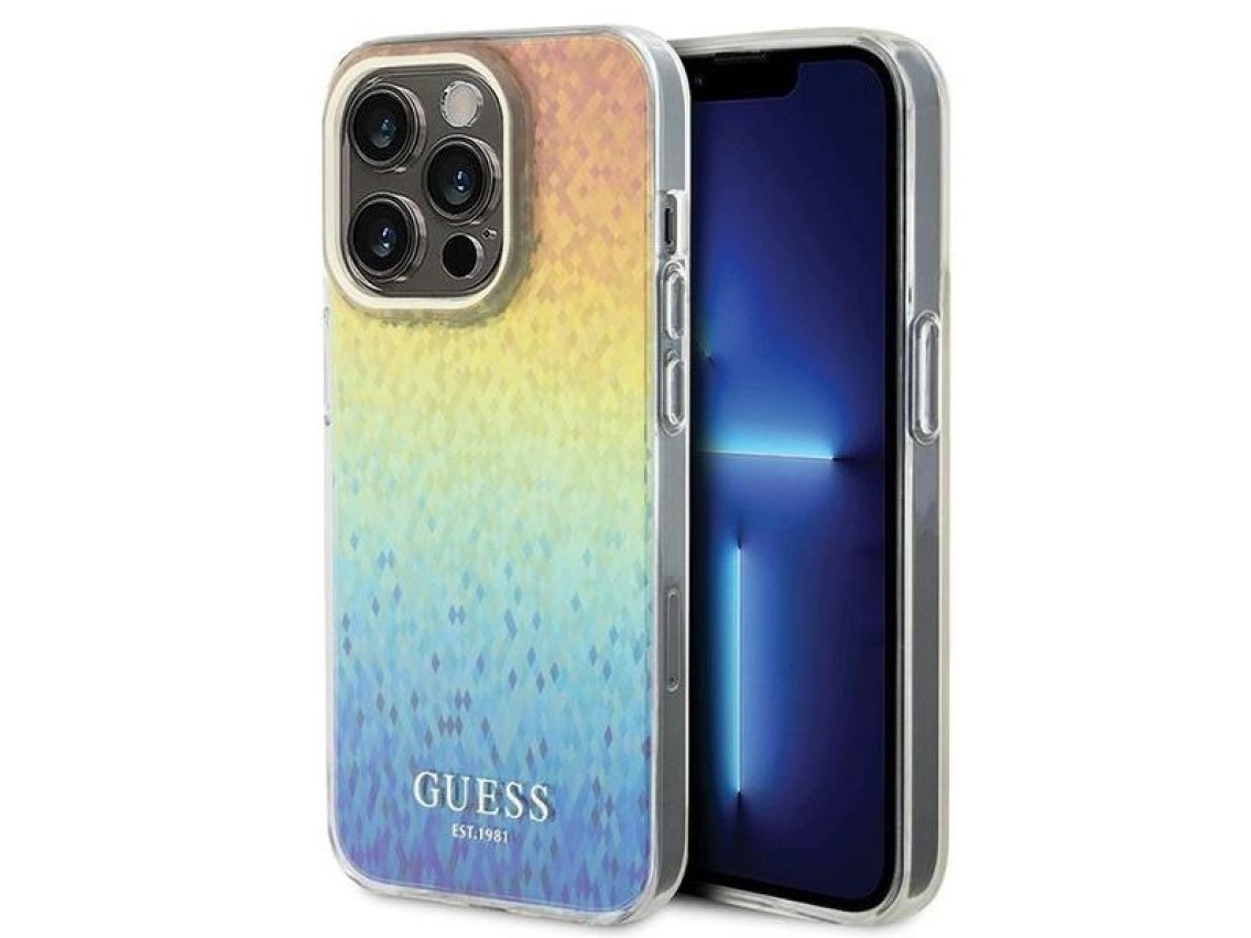 Capa Guess IML Faceted Mirror Disco Iridescent para iPhone 14 Pro - multicolorida