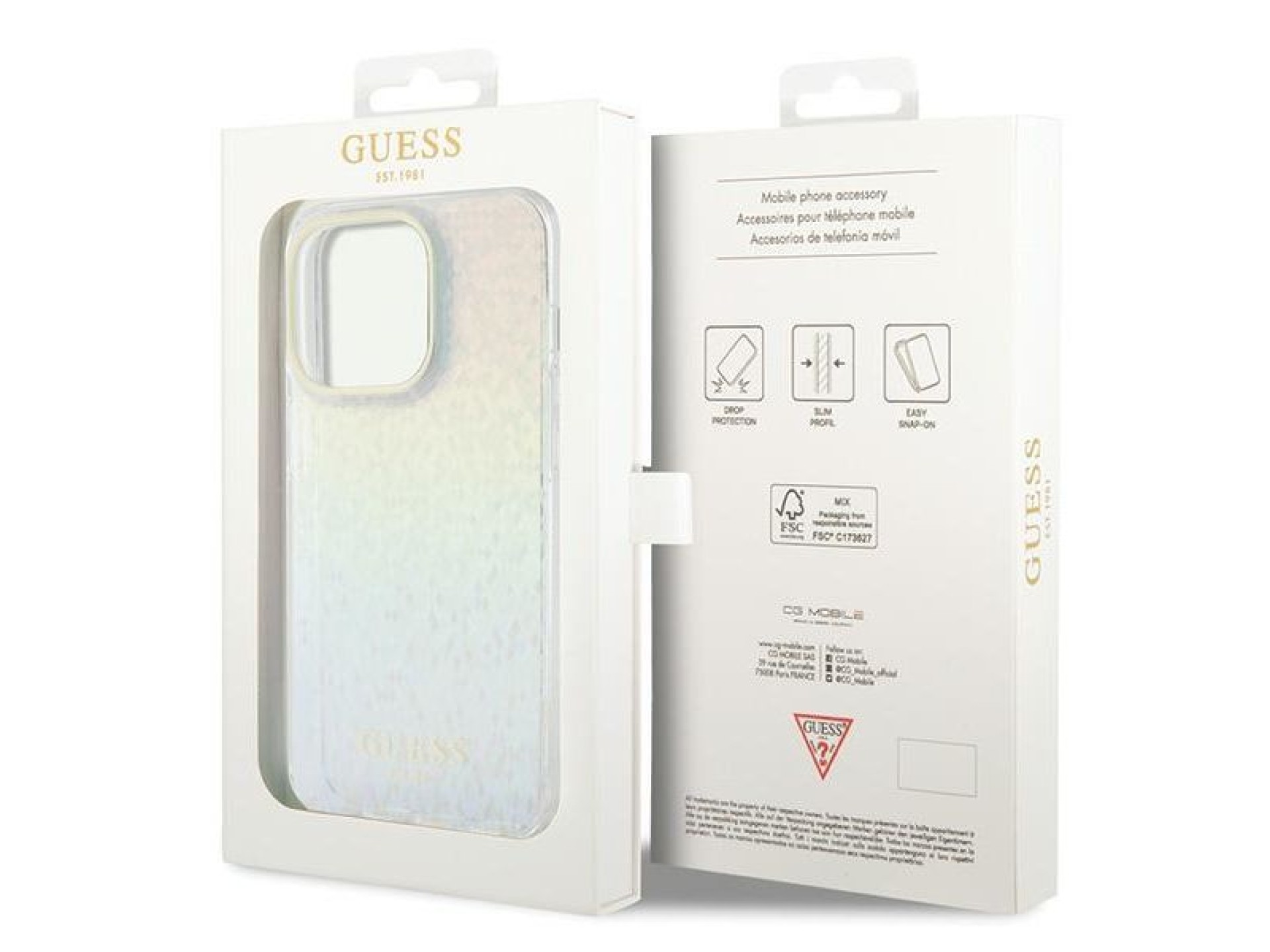 Capa Guess IML Faceted Mirror Disco Iridescent para iPhone 14 Pro - multicolorida