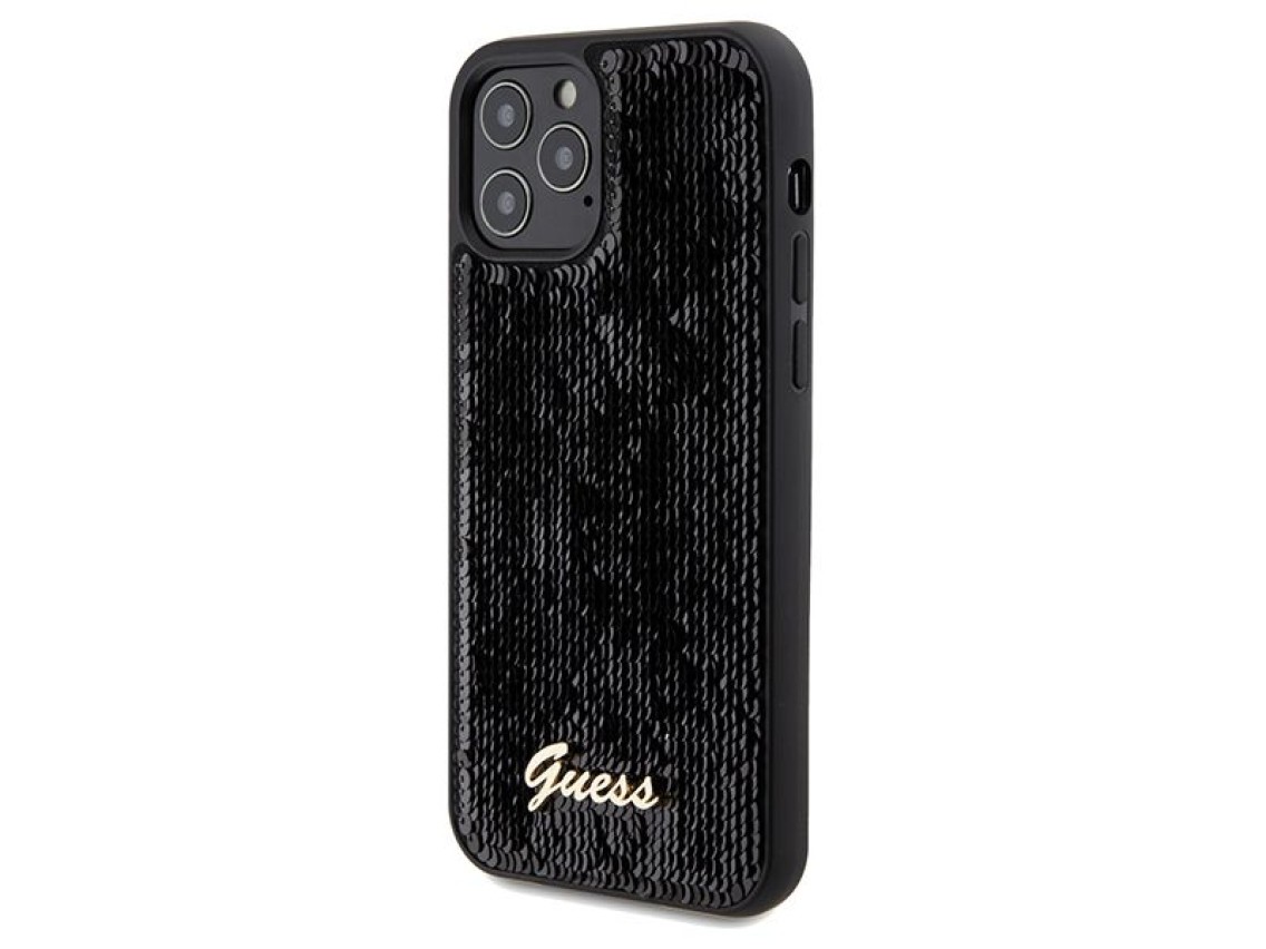 Guess Sequin Script Metal case for iPhone 12/12 Pro - black