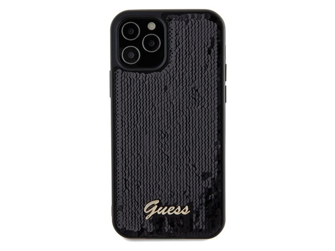 Guess Sequin Script Metal case for iPhone 12/12 Pro - black