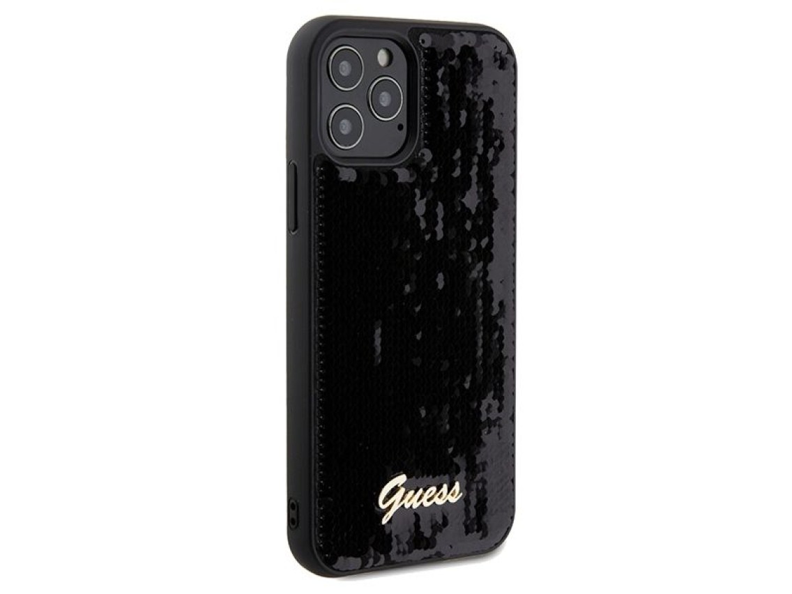Guess Sequin Script Metal case for iPhone 12/12 Pro - black