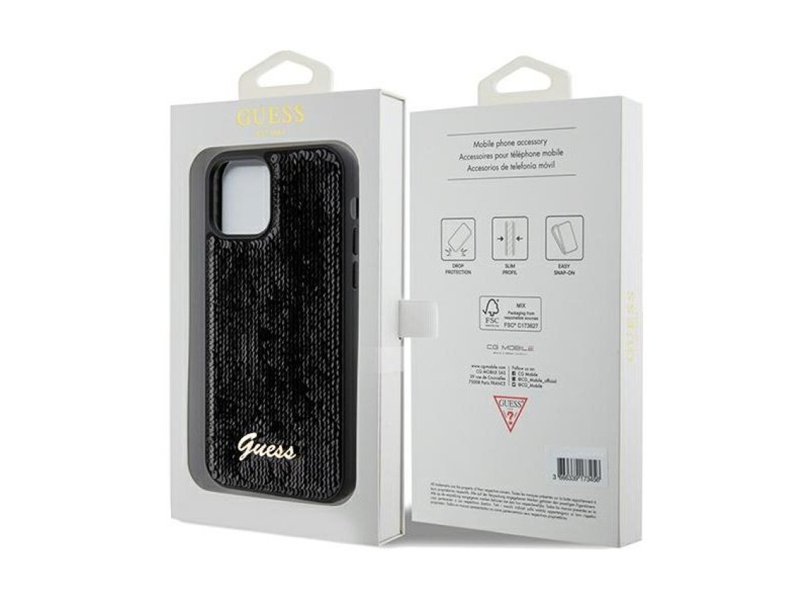 Guess Sequin Script Metal case for iPhone 12/12 Pro - black