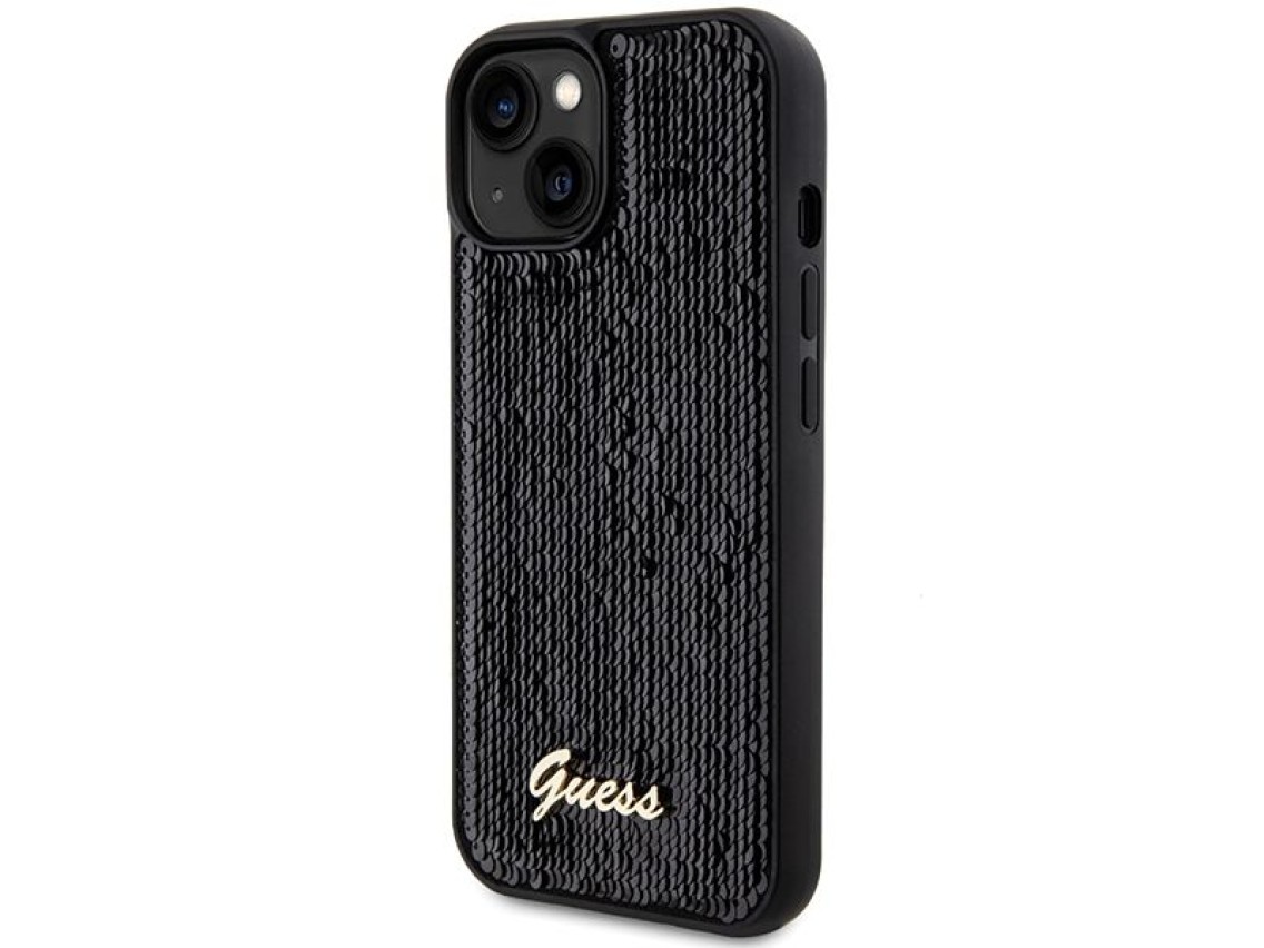 Funda Guess Sequin Script Metal para iPhone 14 / 15 / 13 - negra
