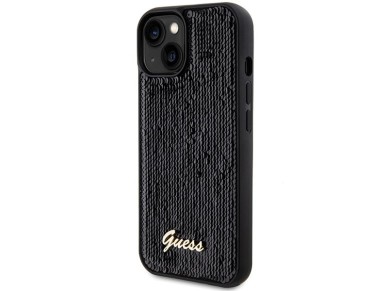Funda Guess Sequin Script Metal para iPhone 14 / 15 / 13 - negra