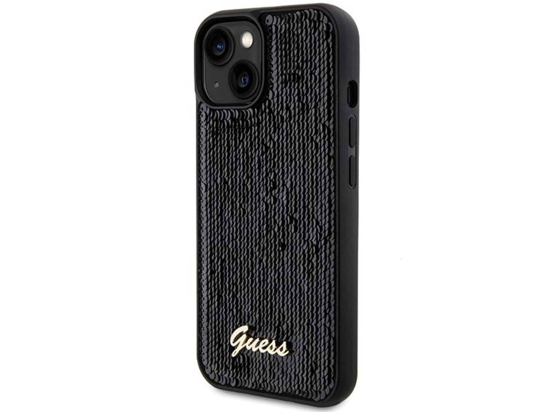 Funda Guess Sequin Script Metal para iPhone 14 / 15 / 13 - negra