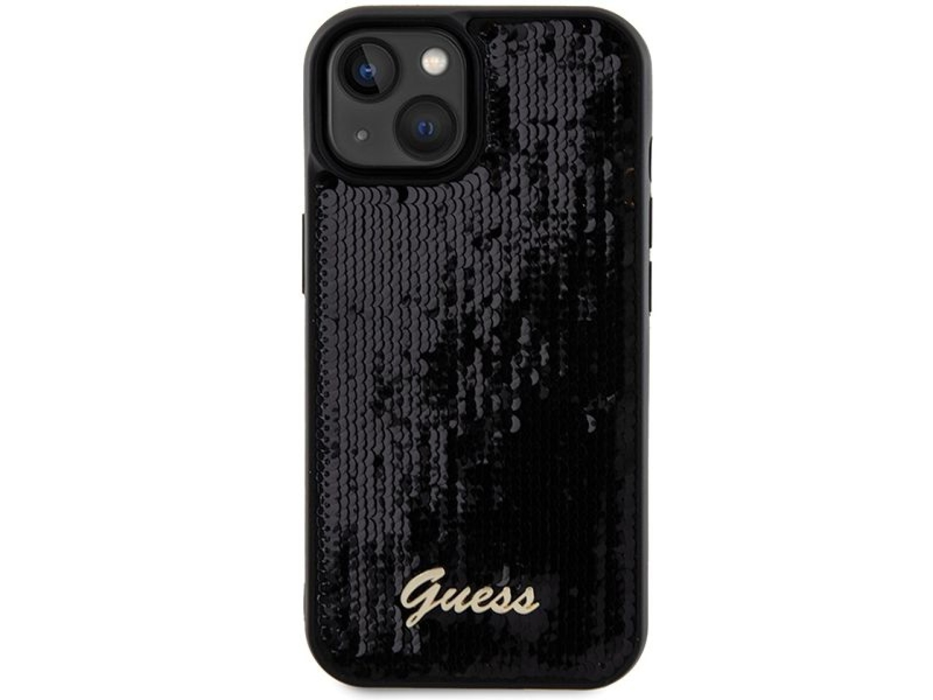 Funda Guess Sequin Script Metal para iPhone 14 / 15 / 13 - negra