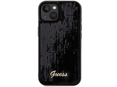 Funda Guess Sequin Script Metal para iPhone 14 / 15 / 13 - negra