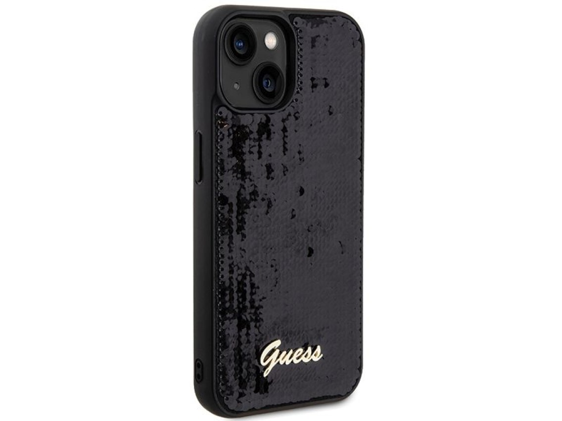 Funda Guess Sequin Script Metal para iPhone 14 / 15 / 13 - negra