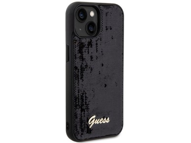 Funda Guess Sequin Script Metal para iPhone 14 / 15 / 13 - negra