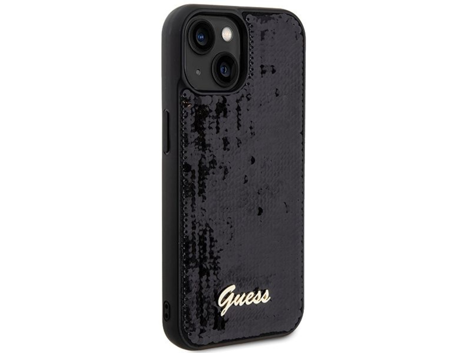 Funda Guess Sequin Script Metal para iPhone 14 / 15 / 13 - negra