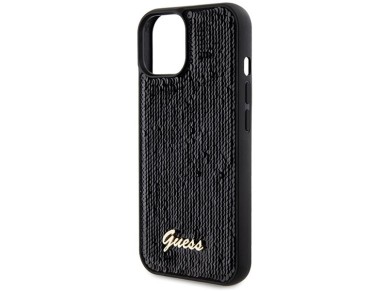 Funda Guess Sequin Script Metal para iPhone 14 / 15 / 13 - negra
