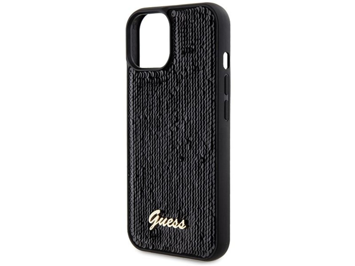 Funda Guess Sequin Script Metal para iPhone 14 / 15 / 13 - negra