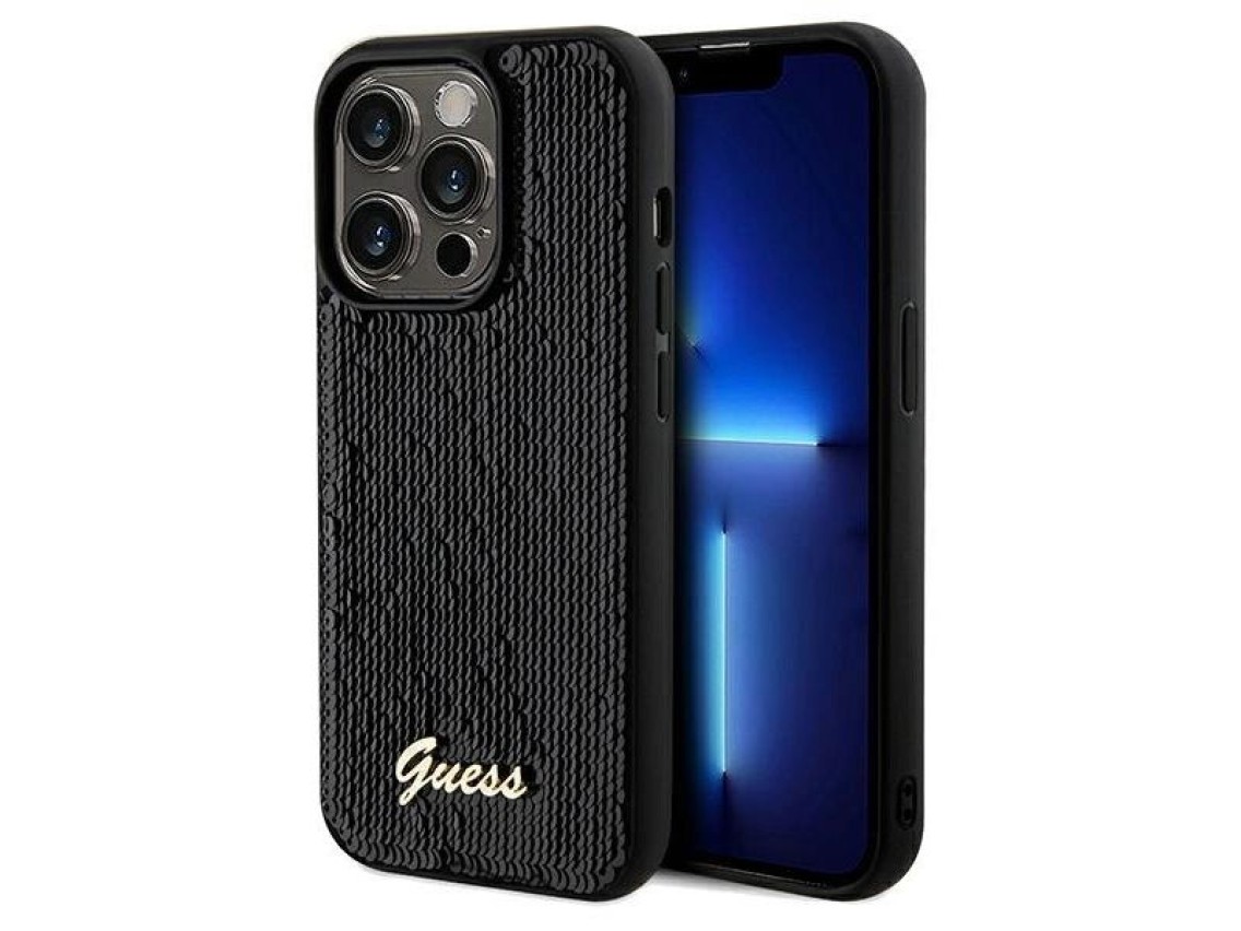 Guess Sequin Script Metal case for iPhone 14 Pro - black