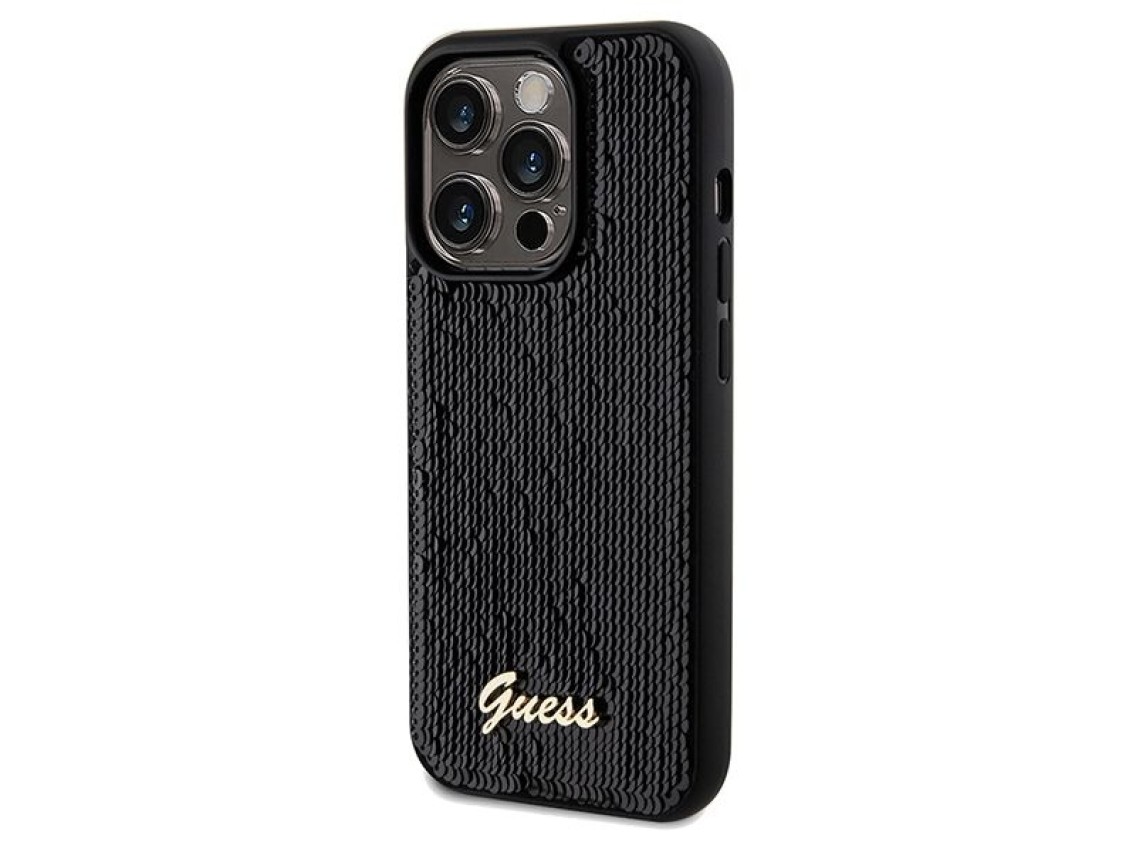 Guess Sequin Script Metal case for iPhone 14 Pro - black